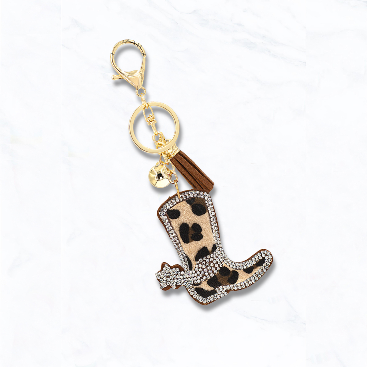 Western Boot Animal Print Rhinestone Cushion key chain