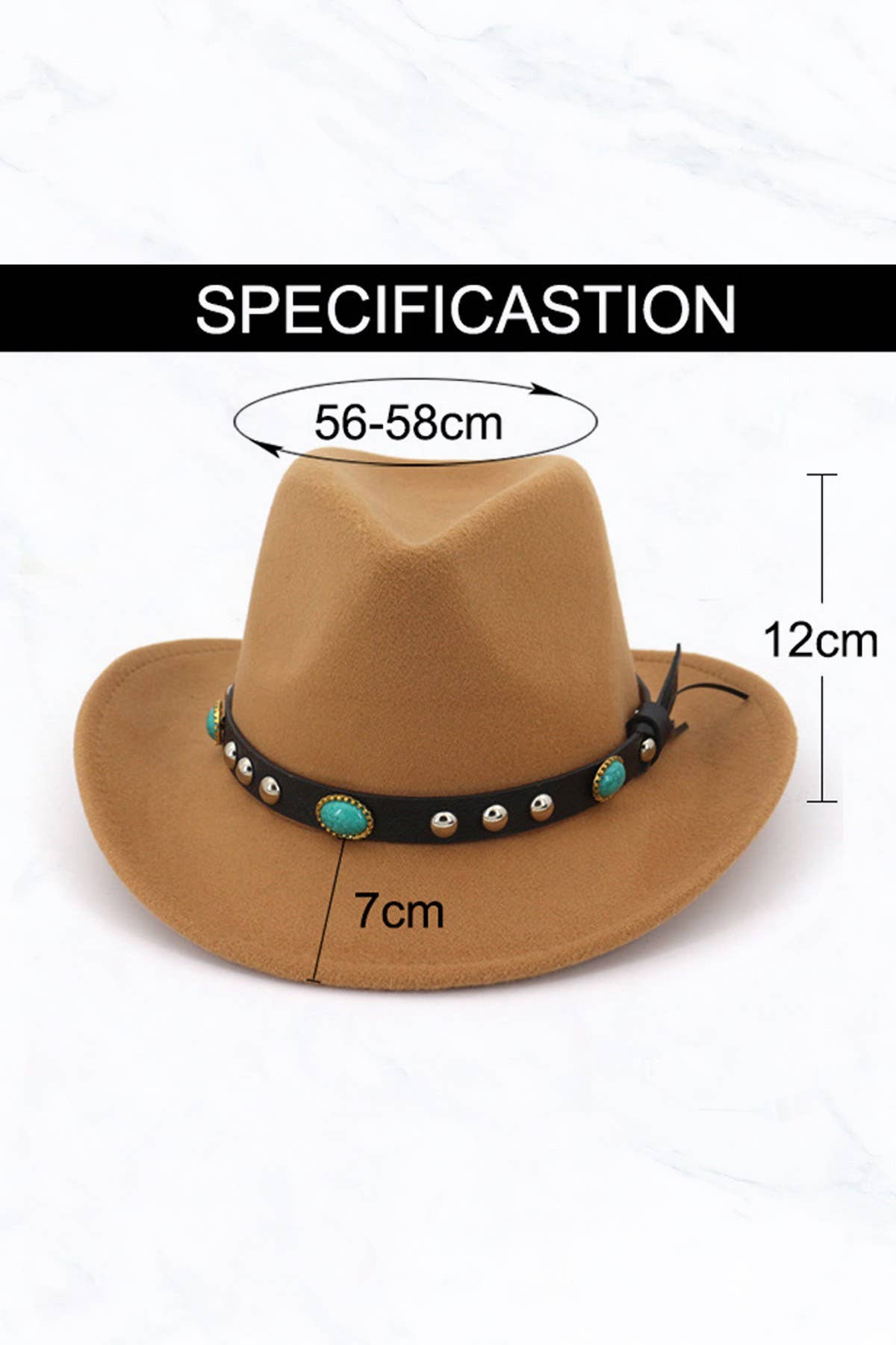 New Style Woolen Western Cowboy Hat - 3 Emeralds Belt