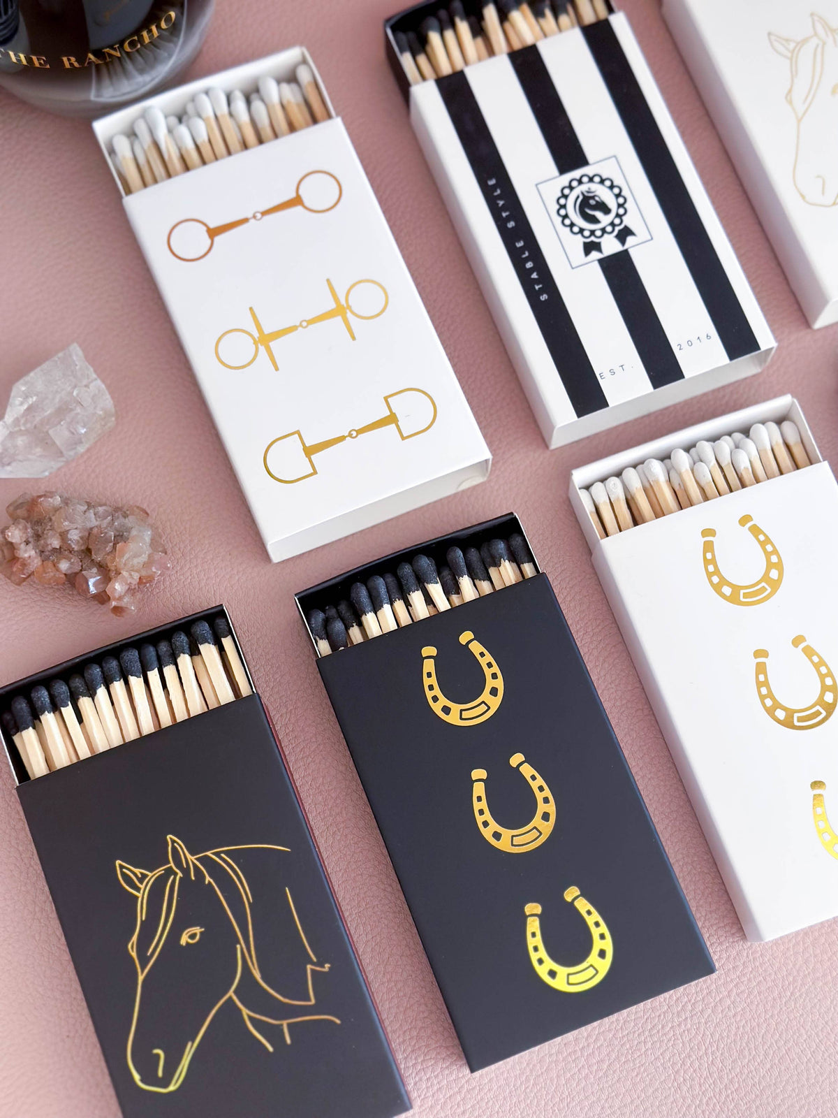 Black Oversized Horseshoe Matches with Gold Foil