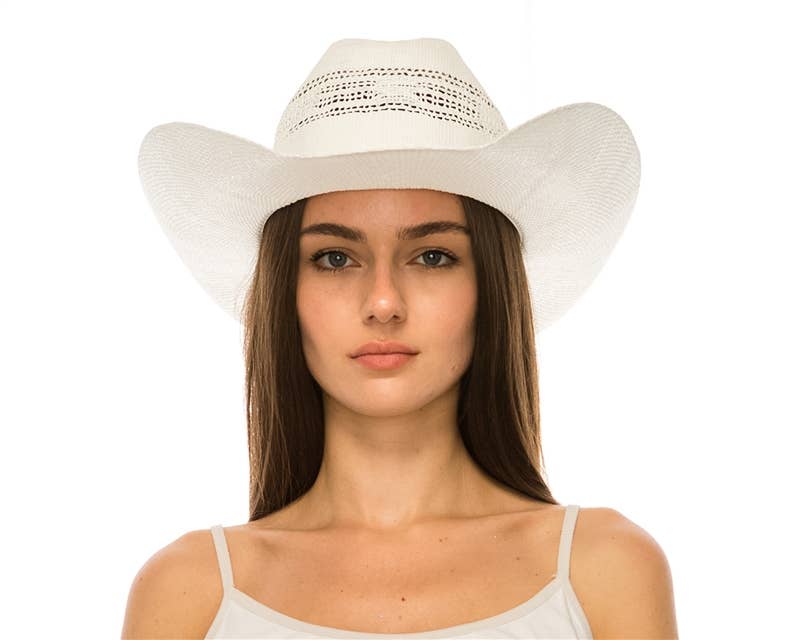 Woven Straw Vented Cowboy Hat - 4 Colors