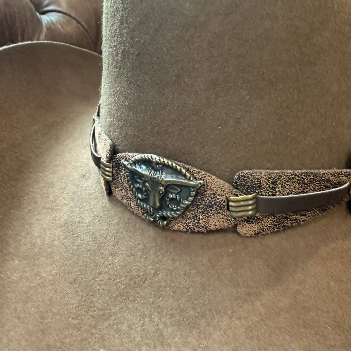 Handmade Vintage Bull Head Concho Accent Western Hat Band