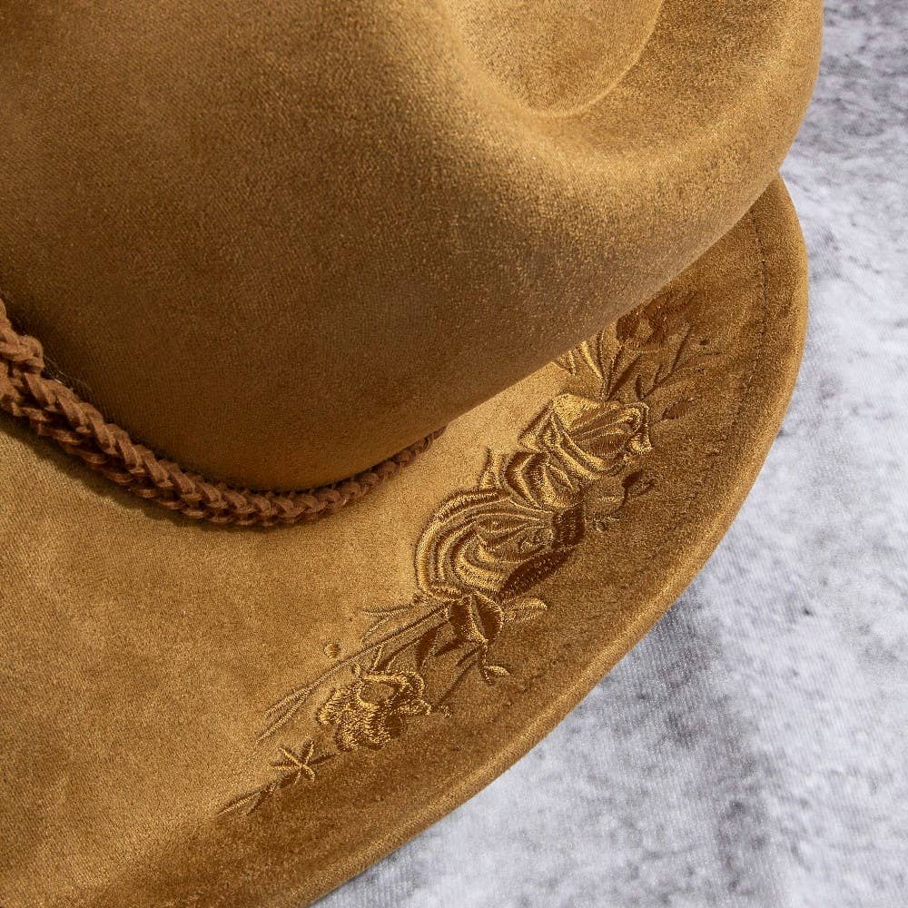Rose Embroidered Braided Band Fedora Cowboy Hat