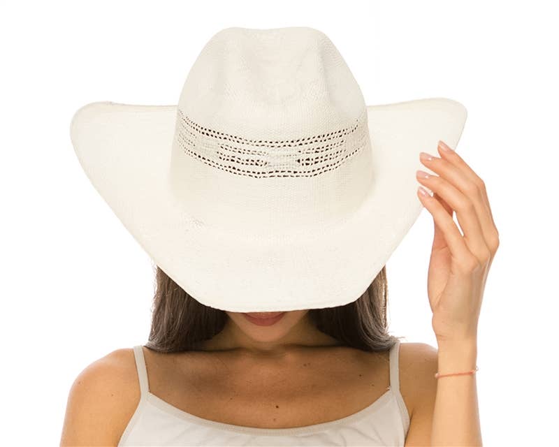 Woven Straw Vented Cowboy Hat - 4 Colors
