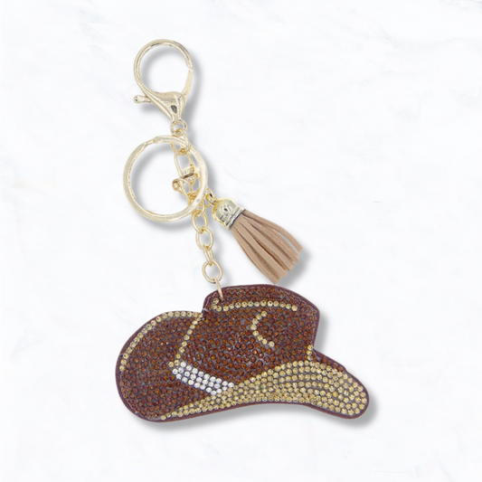 Glittering Stone Cowboy Hat Cushion Keychain