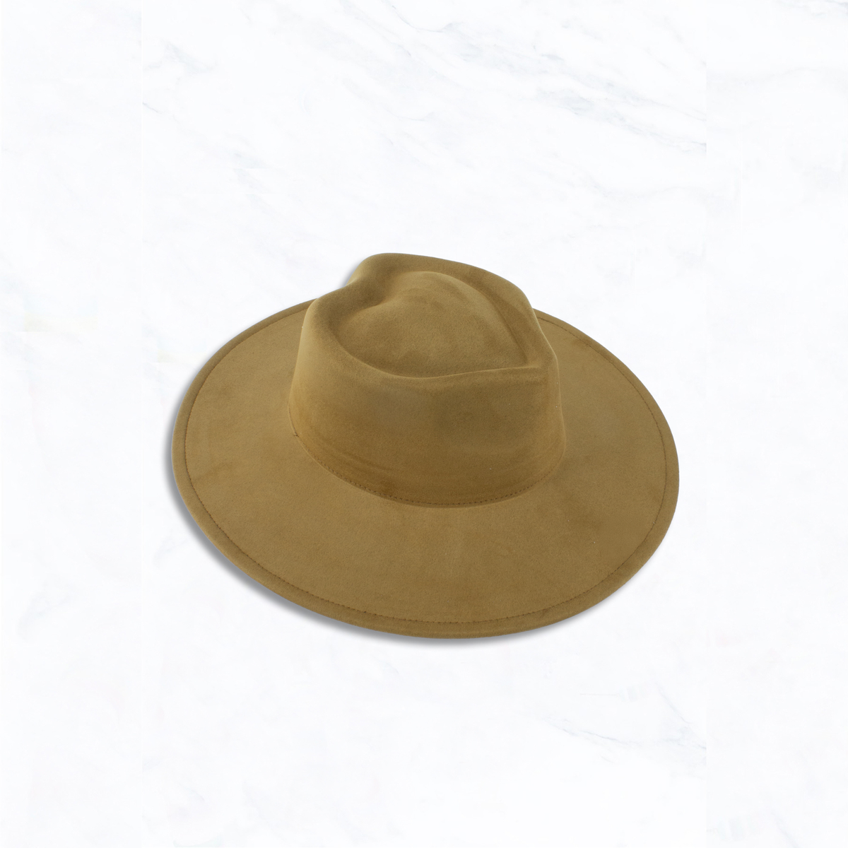 Suede Wide Brim Fedora Hat with Heart Pinched Crown