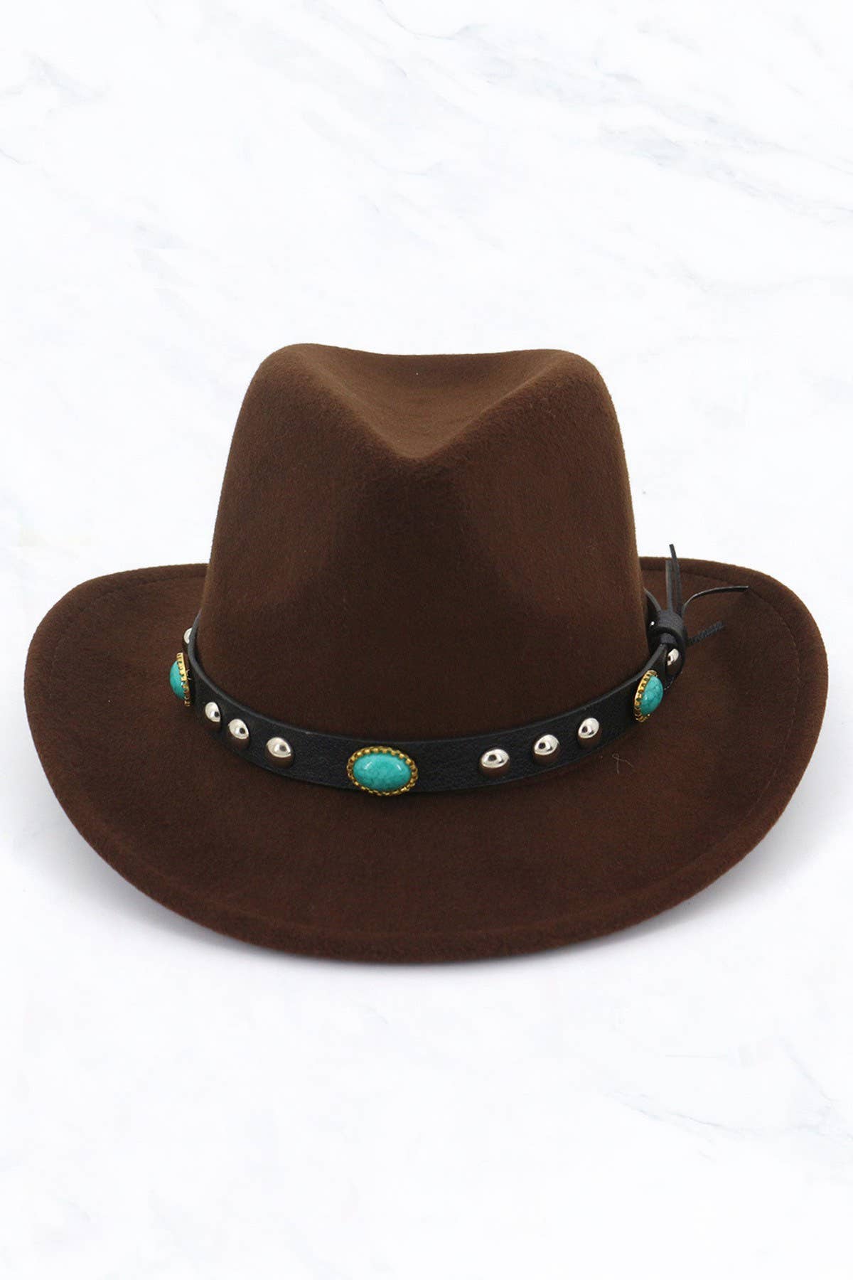 New Style Woolen Western Cowboy Hat - 3 Emeralds Belt