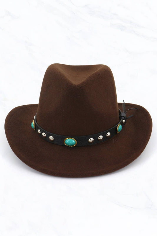 New Style Woolen Western Cowboy Hat - 3 Emeralds Belt