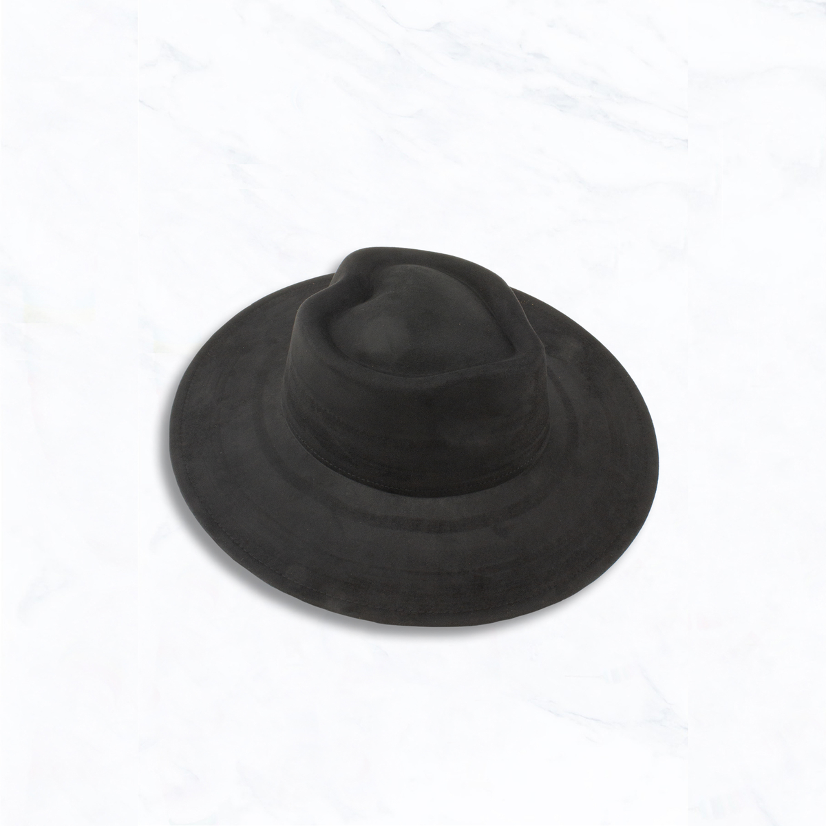 Suede Wide Brim Fedora Hat with Heart Pinched Crown