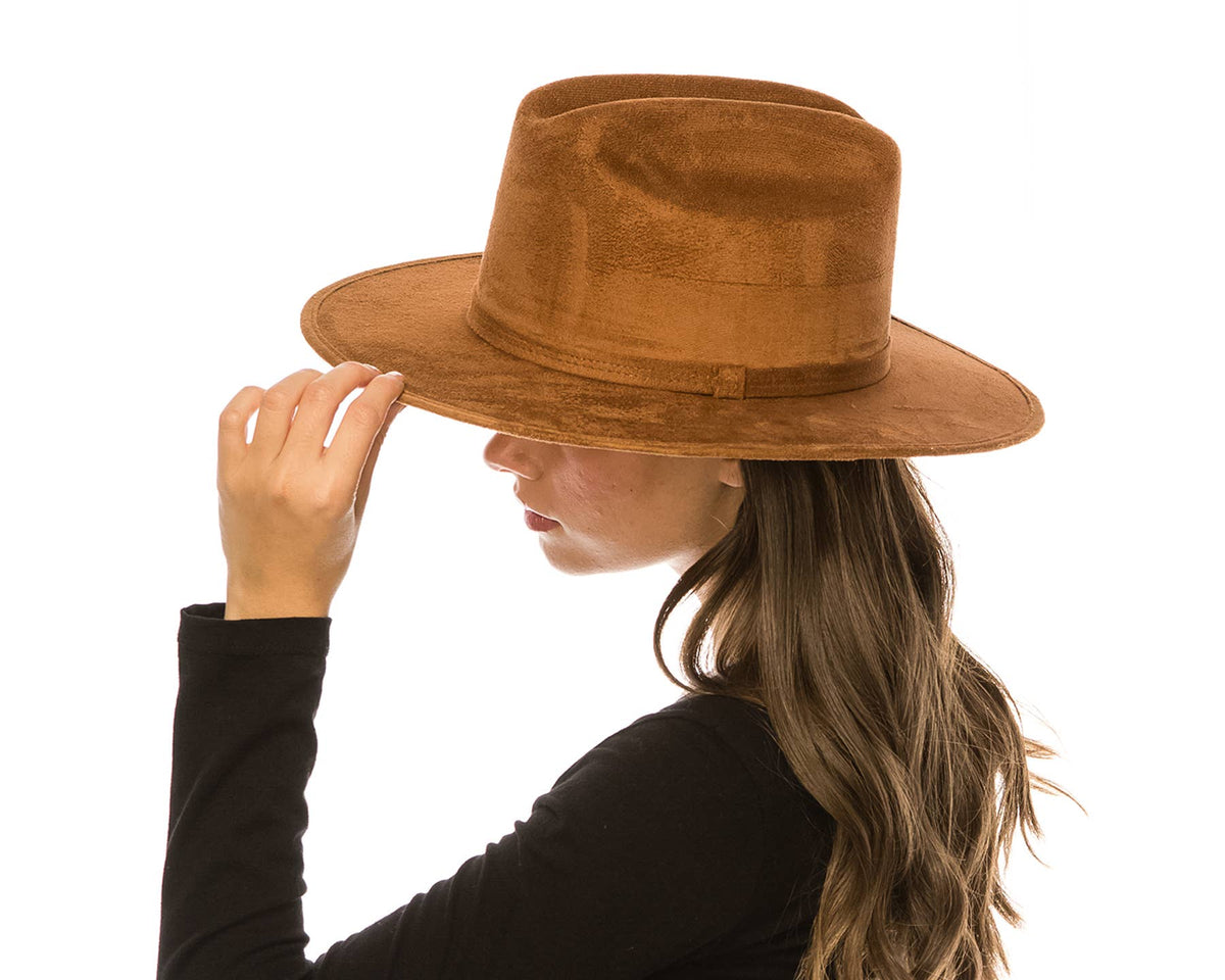 Flat Brim Western Rancher Hat - Premium Vegan Suede