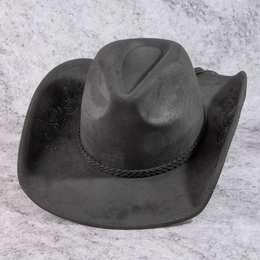 Rose Embroidered Braided Band Fedora Cowboy Hat