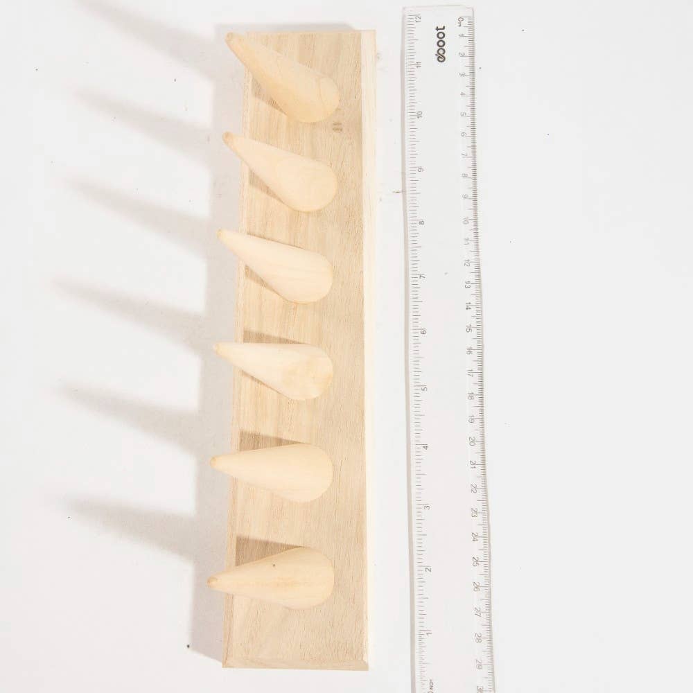 Natural Wood Six Finger Ring Cone Display Stand