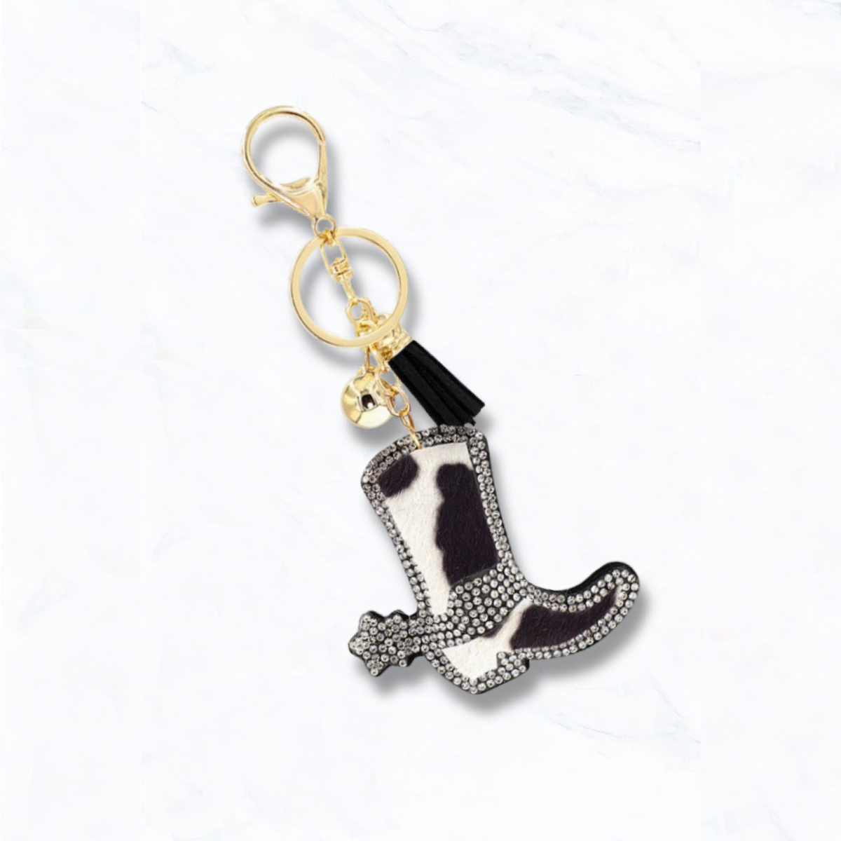 Western Boot Animal Print Rhinestone Cushion key chain