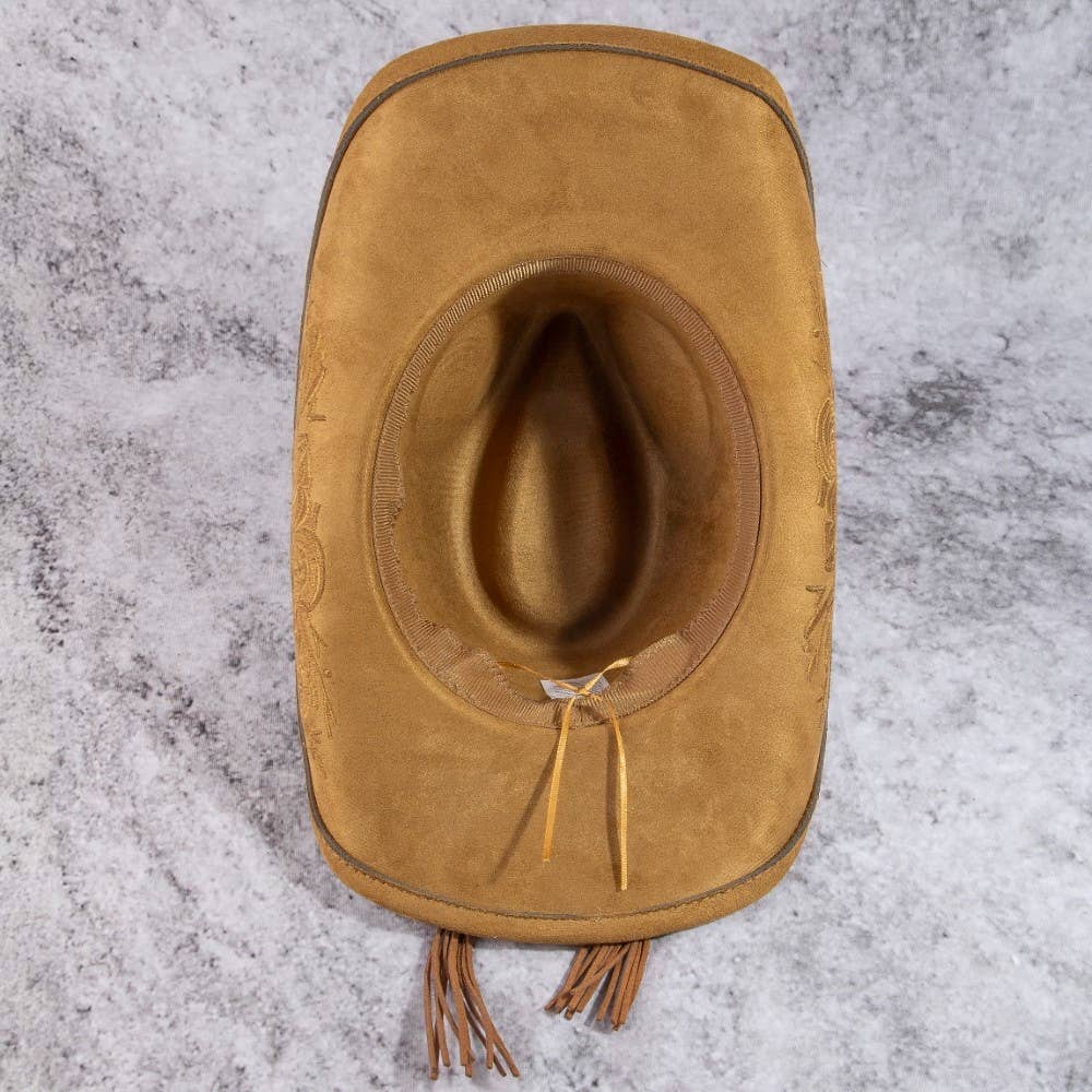 Rose Embroidered Braided Band Fedora Cowboy Hat