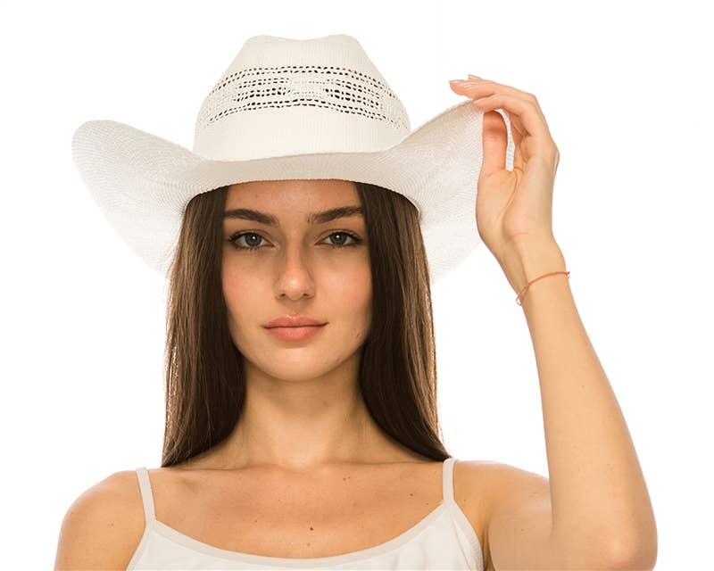 Woven Straw Vented Cowboy Hat - 4 Colors