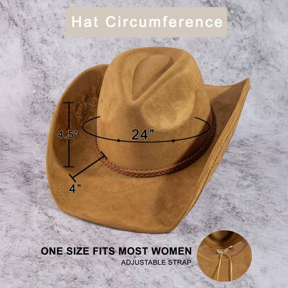 Rose Embroidered Braided Band Fedora Cowboy Hat