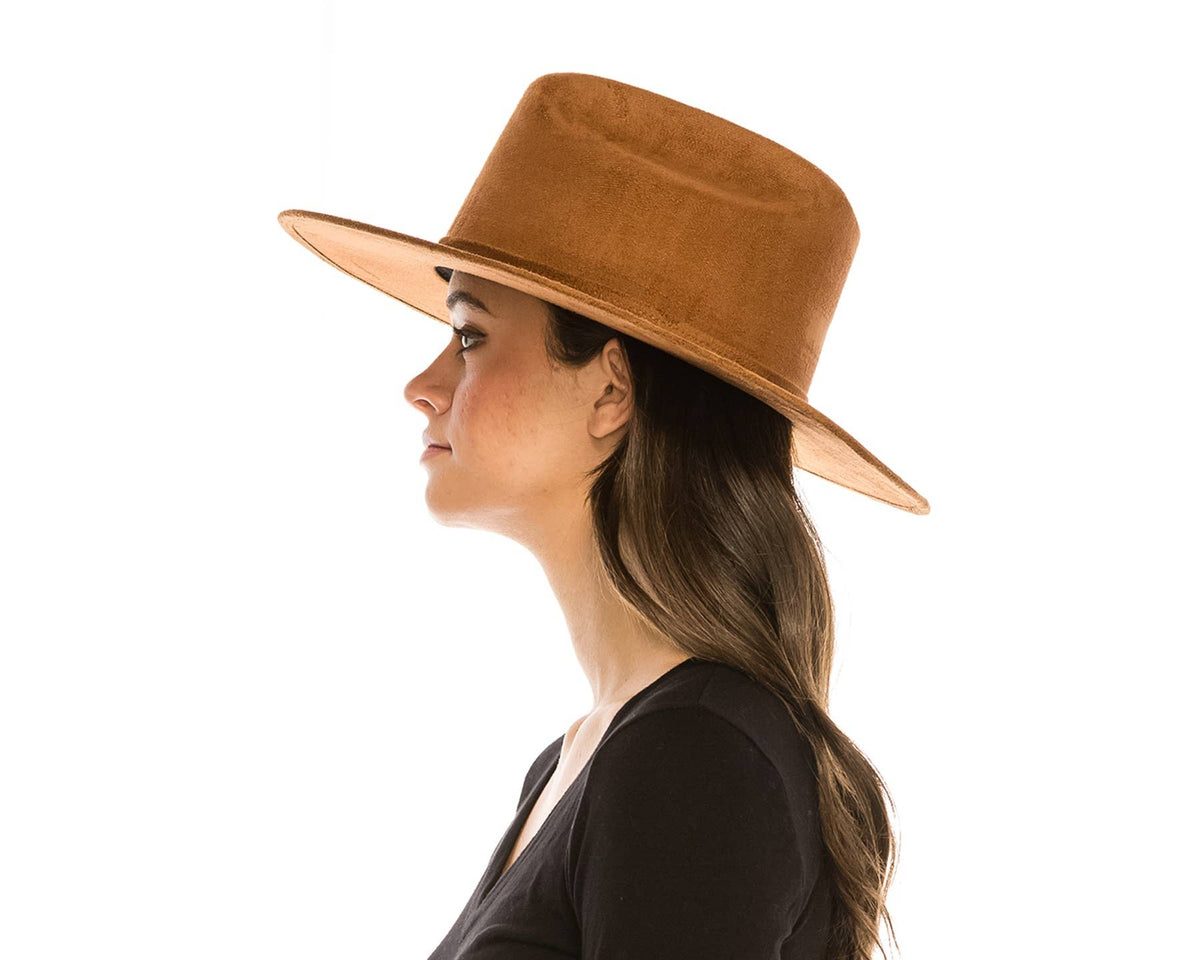 Flat Brim Western Rancher Hat - Premium Vegan Suede