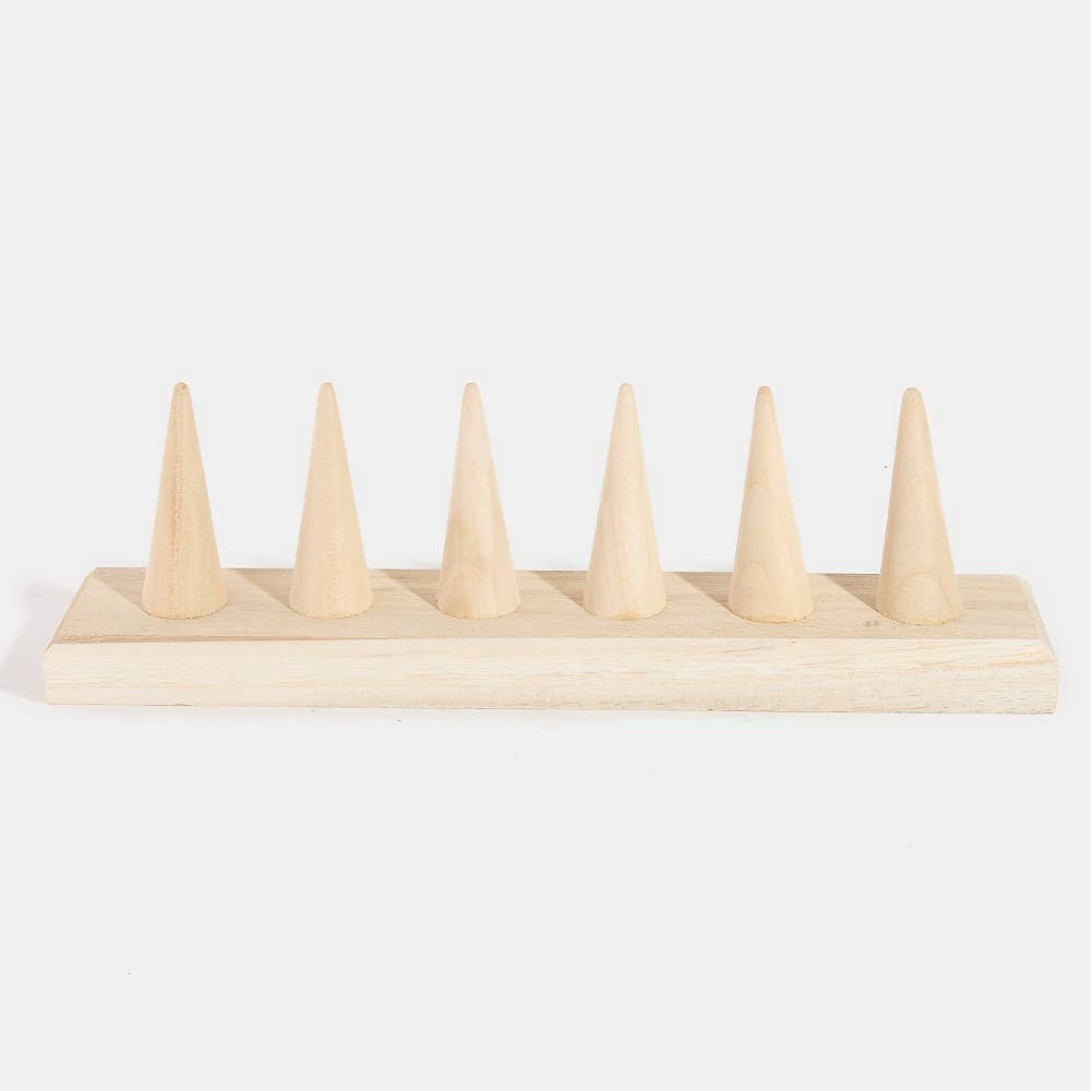 Natural Wood Six Finger Ring Cone Display Stand
