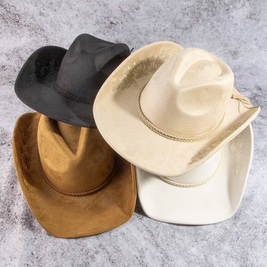 Rose Embroidered Braided Band Fedora Cowboy Hat
