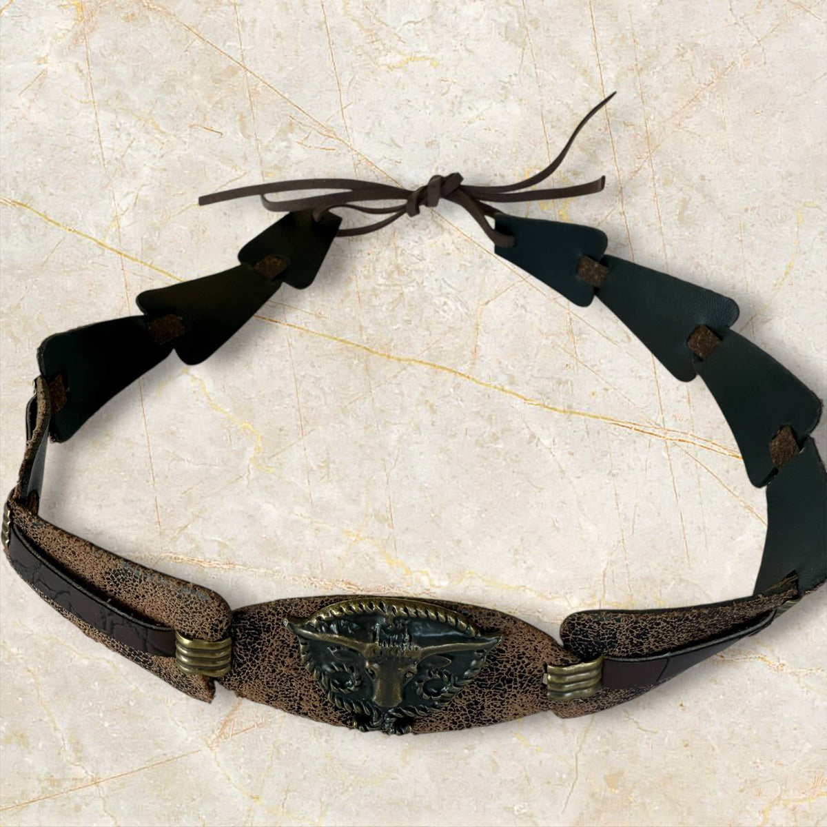 Handmade Vintage Bull Head Concho Accent Western Hat Band