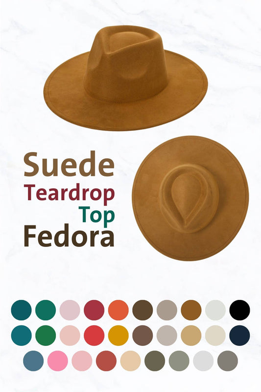 Suede Large Eaves Teardrop Top Fedora Hat