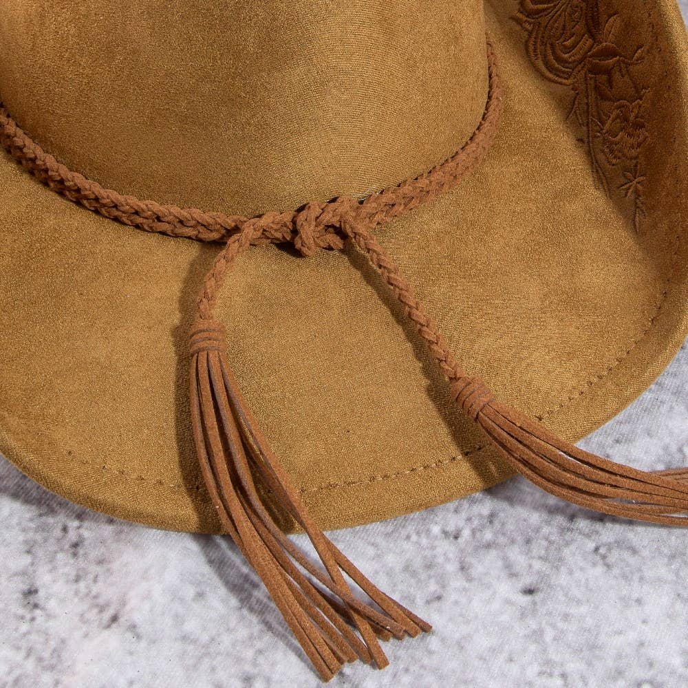 Rose Embroidered Braided Band Fedora Cowboy Hat