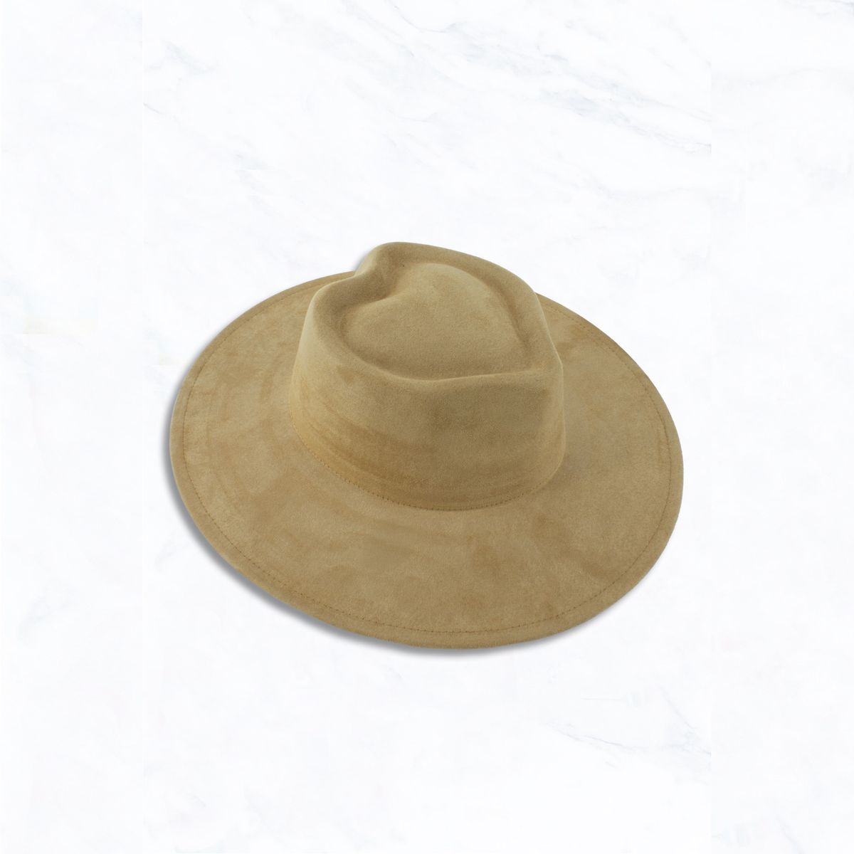 Suede Wide Brim Fedora Hat with Heart Pinched Crown