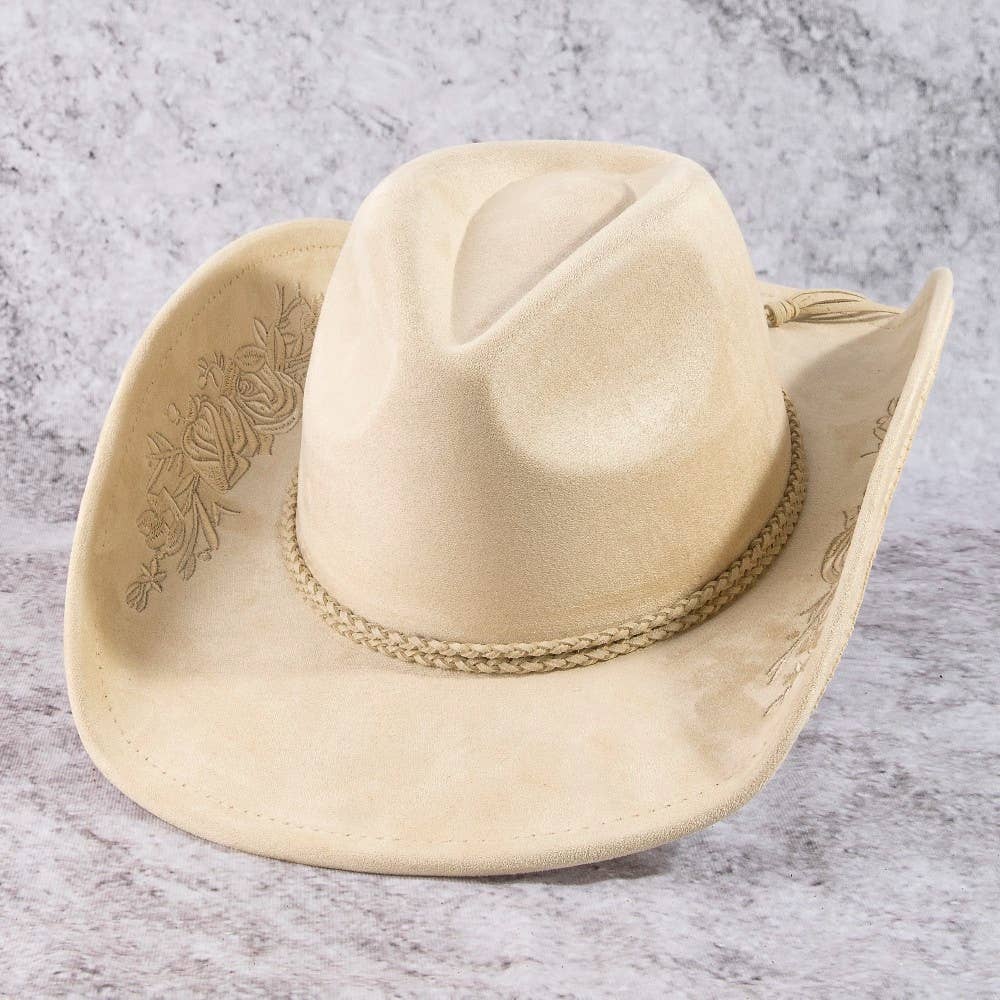 Rose Embroidered Braided Band Fedora Cowboy Hat