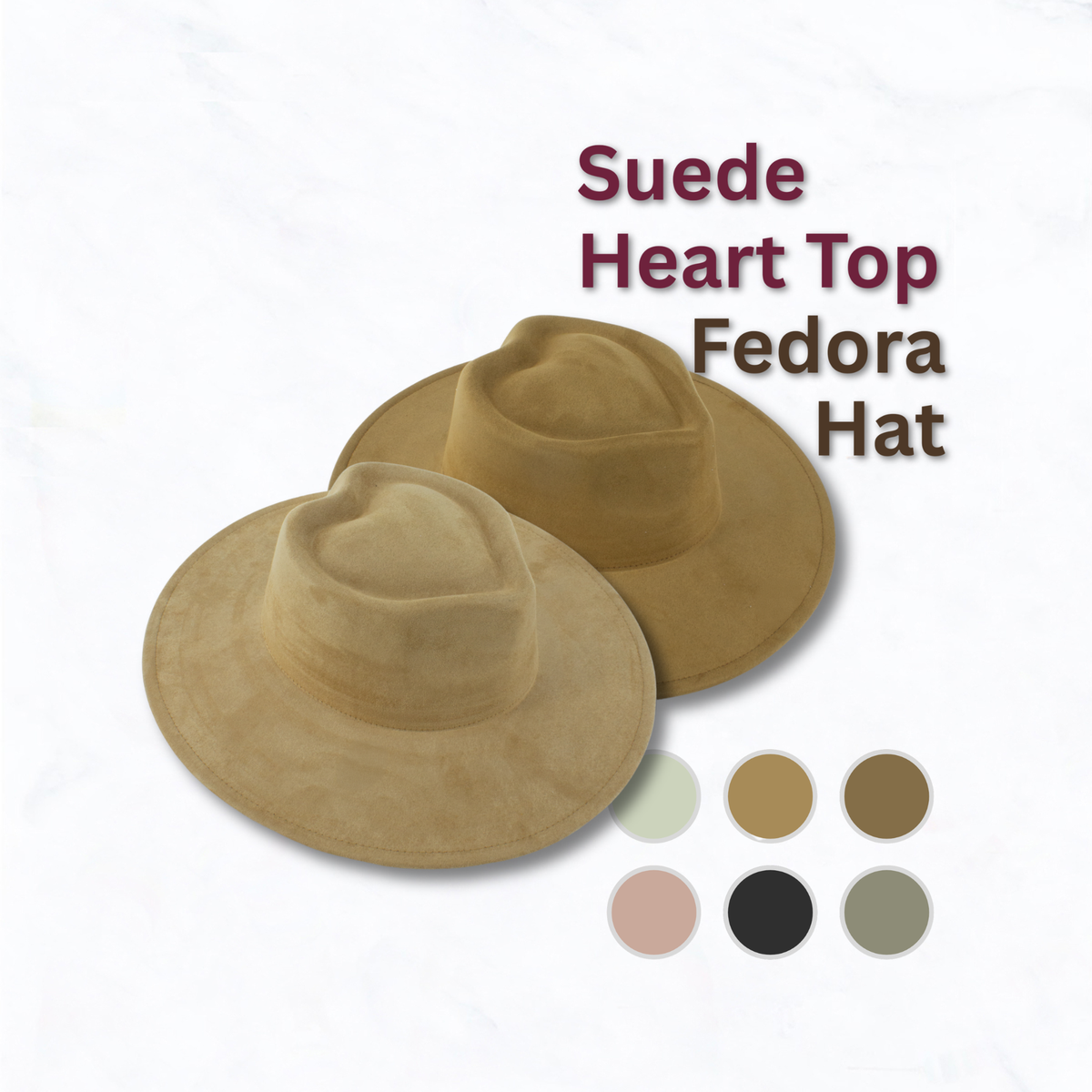 Suede Wide Brim Fedora Hat with Heart Pinched Crown