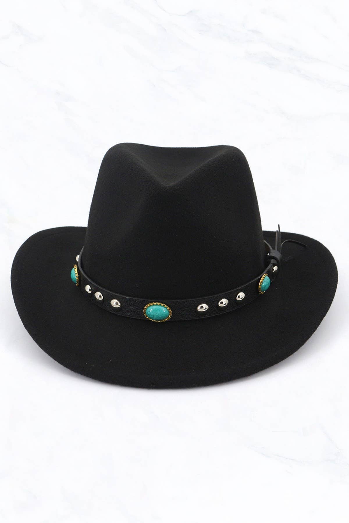New Style Woolen Western Cowboy Hat - 3 Emeralds Belt