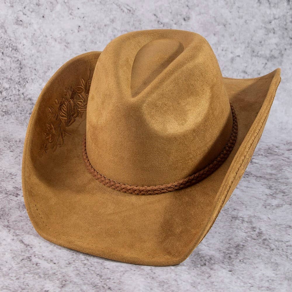 Rose Embroidered Braided Band Fedora Cowboy Hat