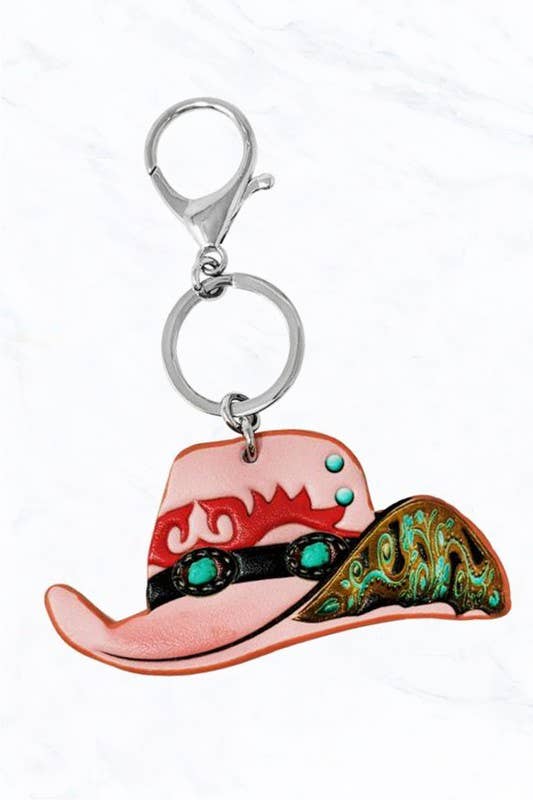 Pink Paisley Cowboy Hat Keychain
