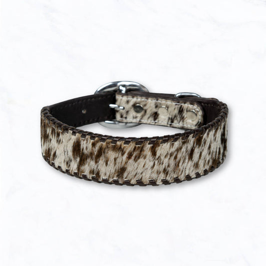 Western Brown Genuine Leather Hair-On Cowhide Dog Collar