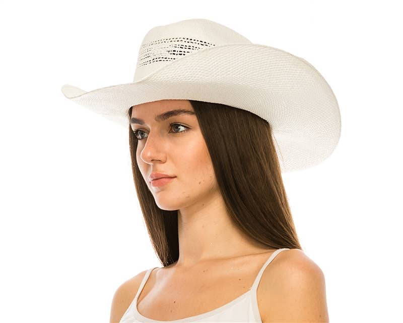 Woven Straw Vented Cowboy Hat - 4 Colors