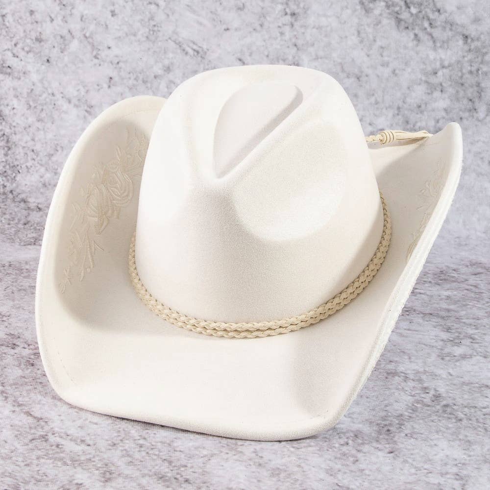 Rose Embroidered Braided Band Fedora Cowboy Hat