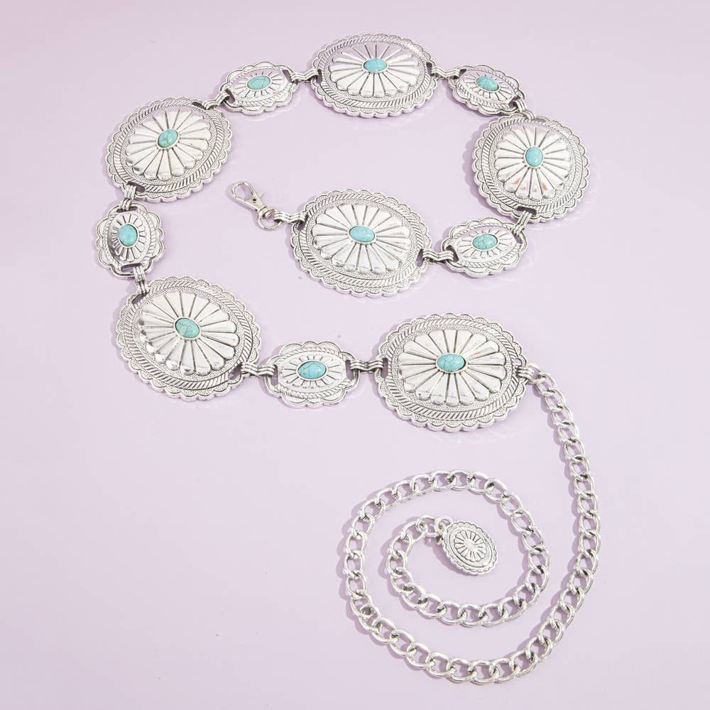 Sunburst Concho Chain Belt With Turquoise Stones