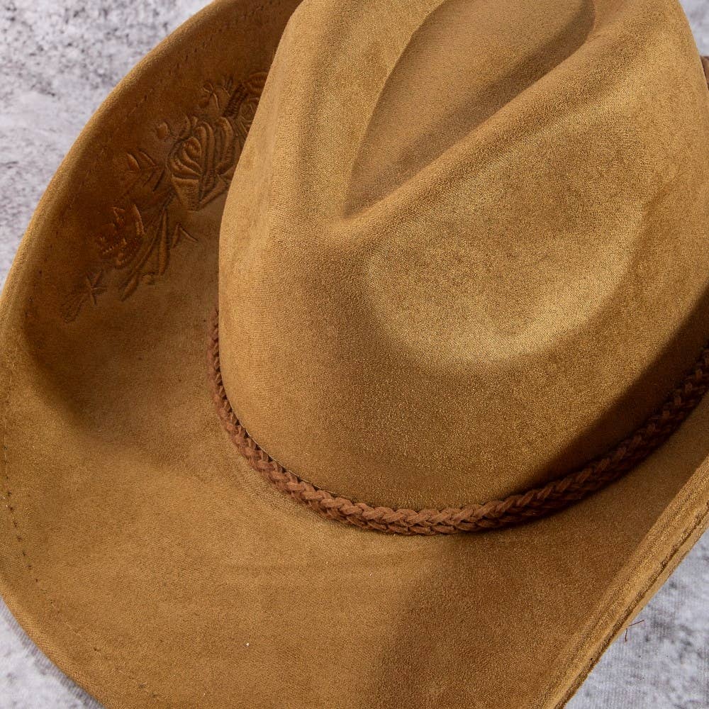 Rose Embroidered Braided Band Fedora Cowboy Hat