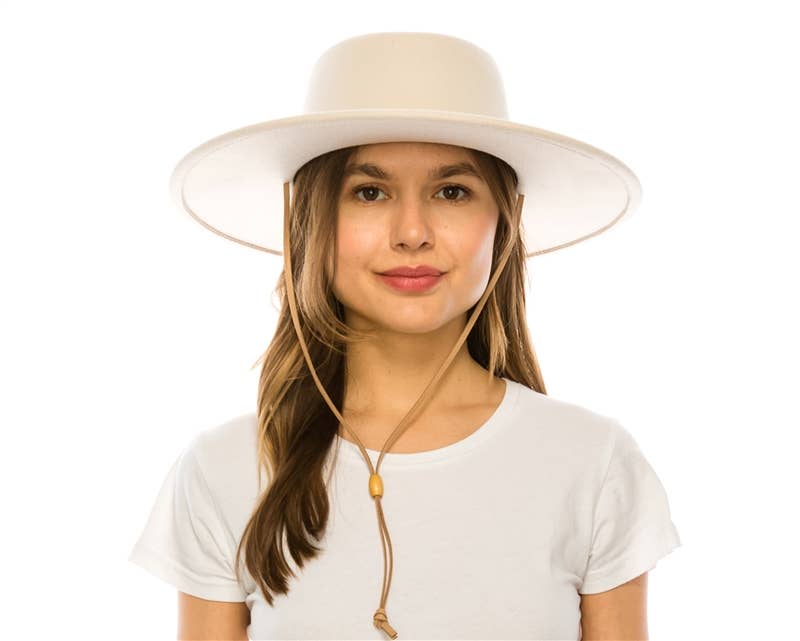 Vegan Felt Bolero Rancher Hat w/ Chin Cord - 3 Colors
