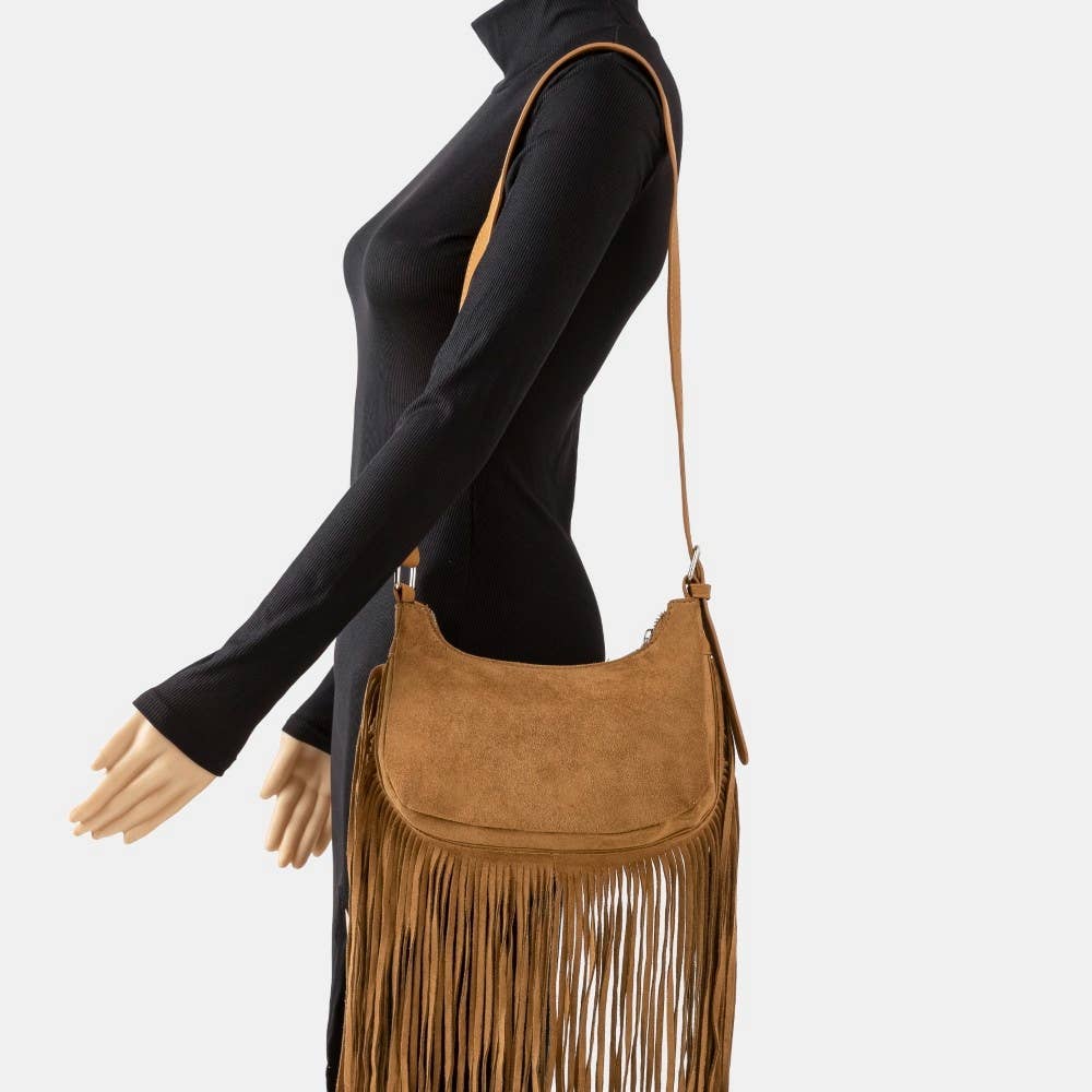 Suede Fringe Crossbody Bag