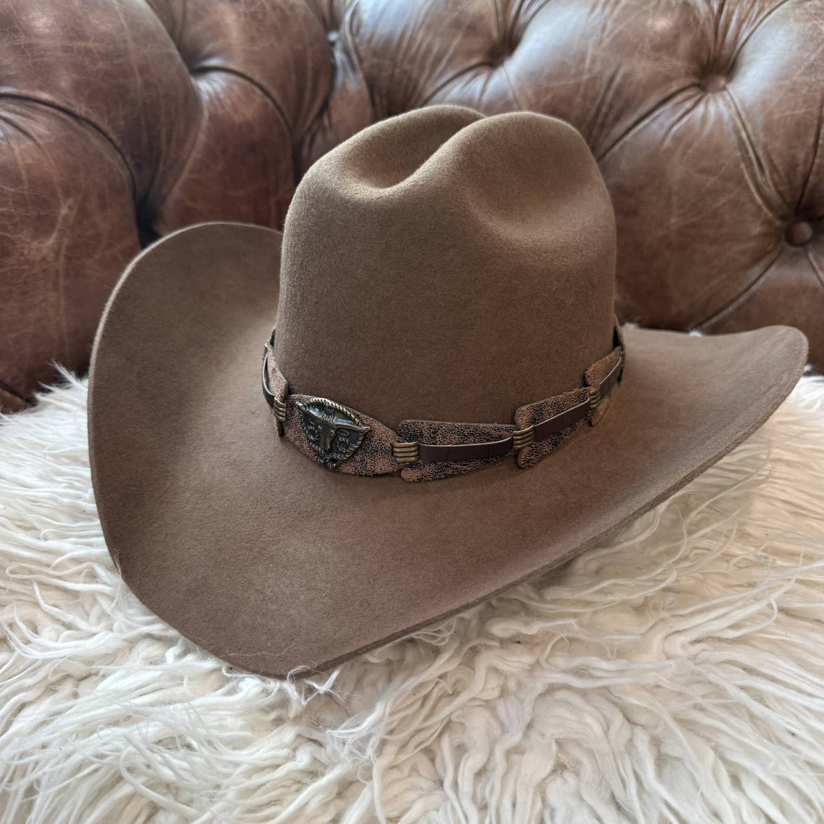 Handmade Vintage Bull Head Concho Accent Western Hat Band