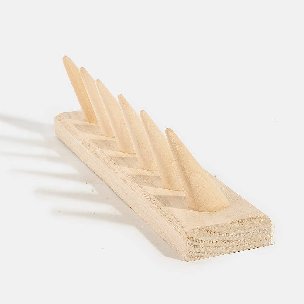 Natural Wood Six Finger Ring Cone Display Stand