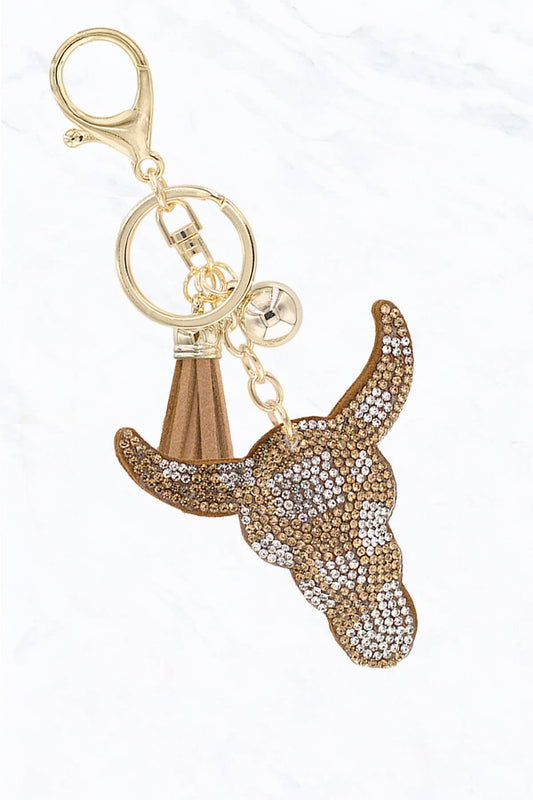 Glittering Bull Skull Cushion Keychain