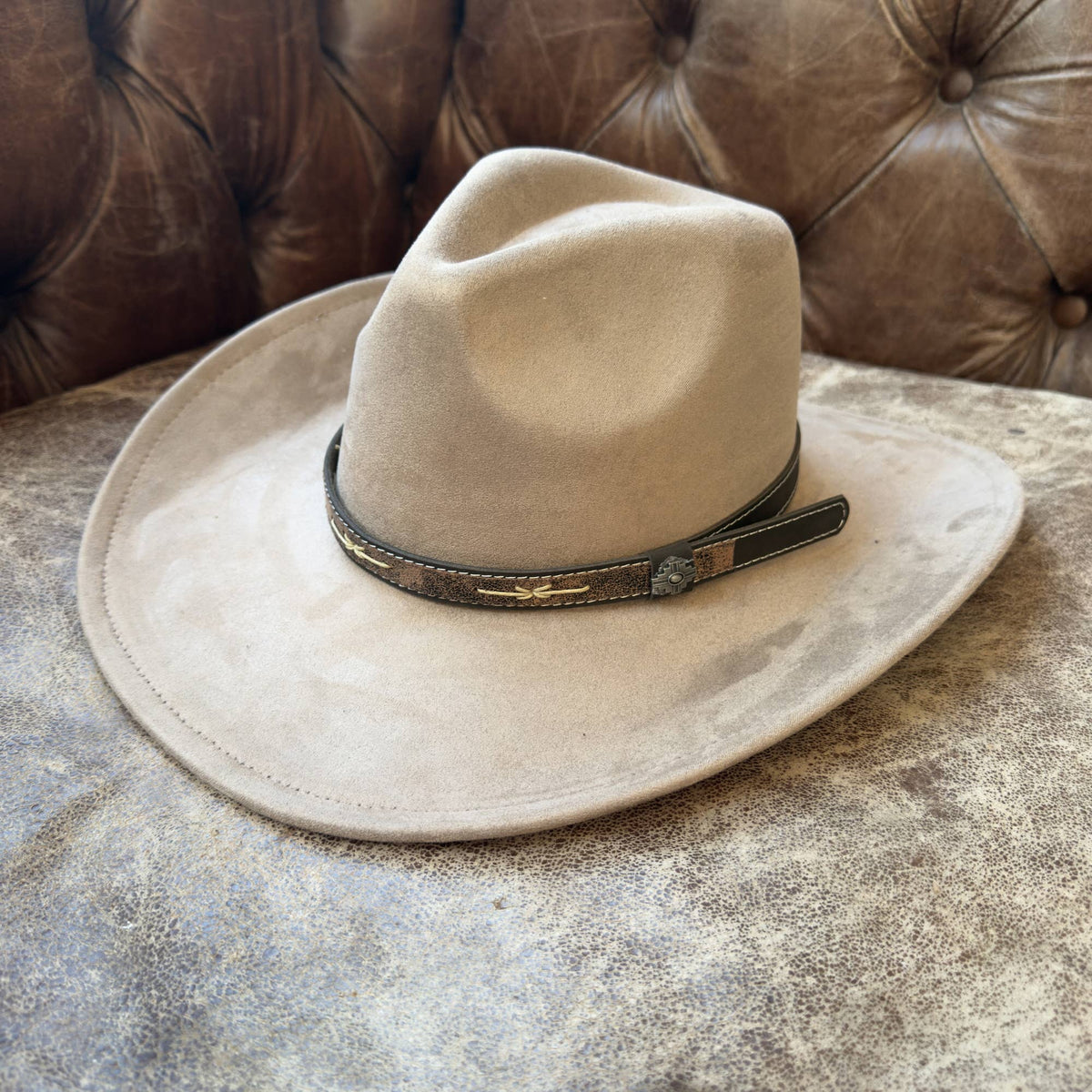 Handmade Hat Band Vintage Brown Leather with Stitch Detail