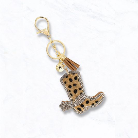 Western Boot Animal Print Rhinestone Cushion key chain