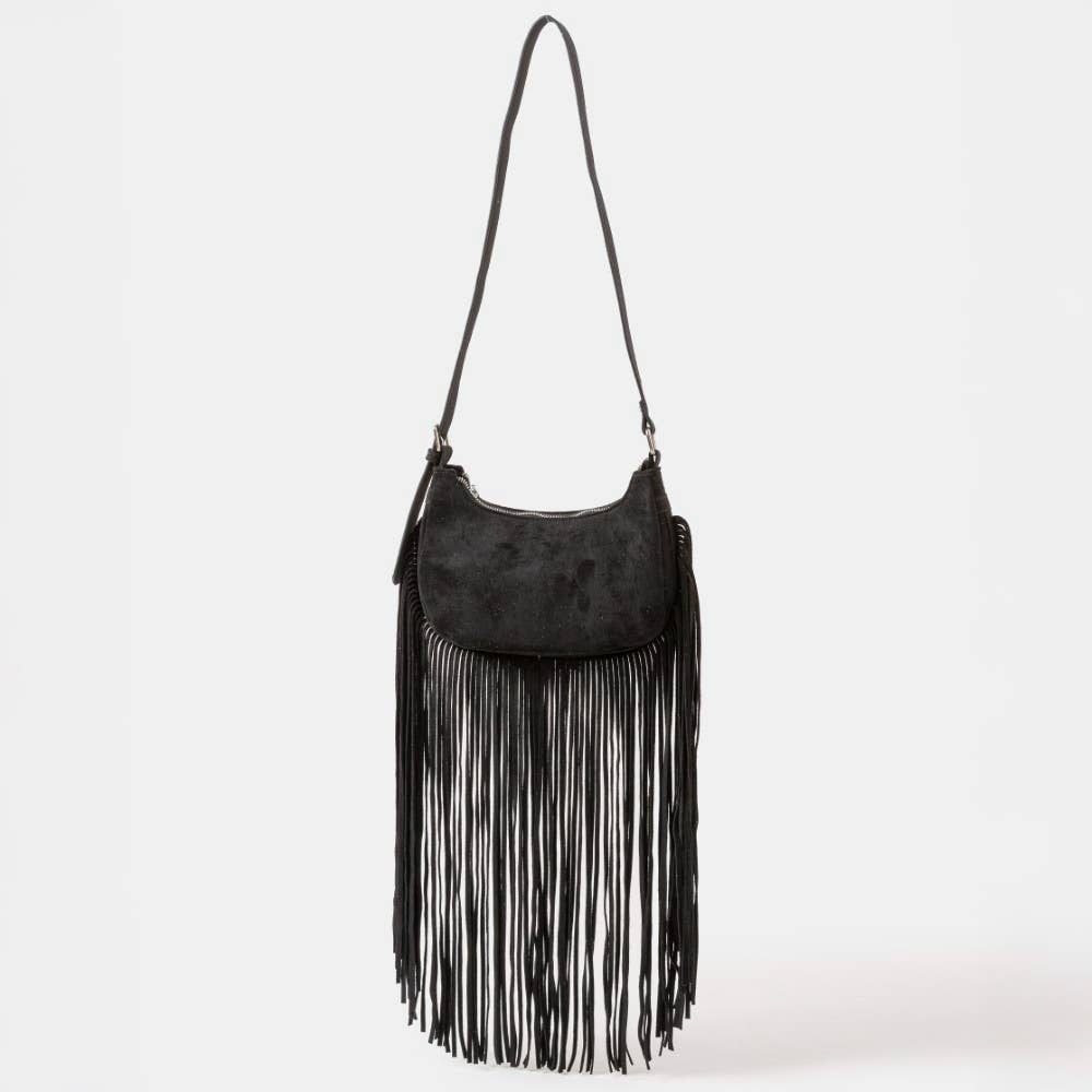 Suede Fringe Crossbody Bag