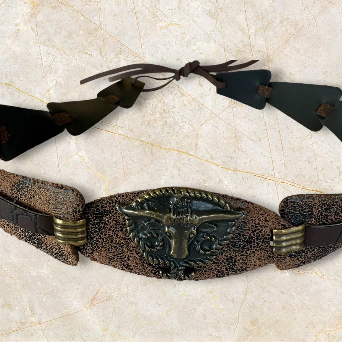 Handmade Vintage Bull Head Concho Accent Western Hat Band