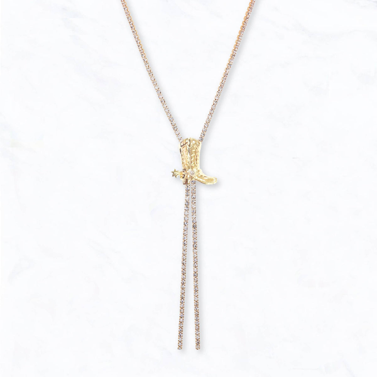 Adjustable Crystal Bolo Cowboy Boot Necklace
