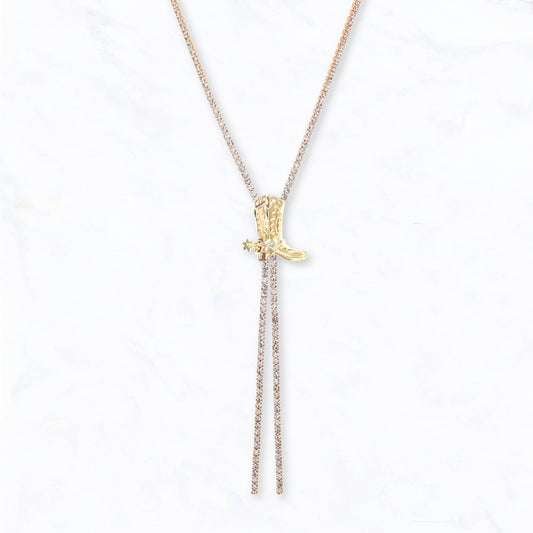 Adjustable Crystal Bolo Cowboy Boot Necklace
