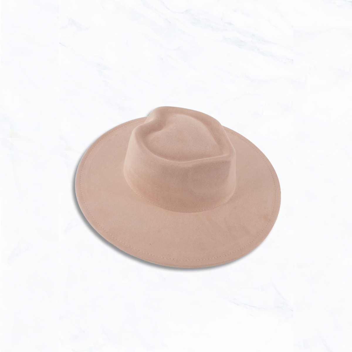 Suede Wide Brim Fedora Hat with Heart Pinched Crown